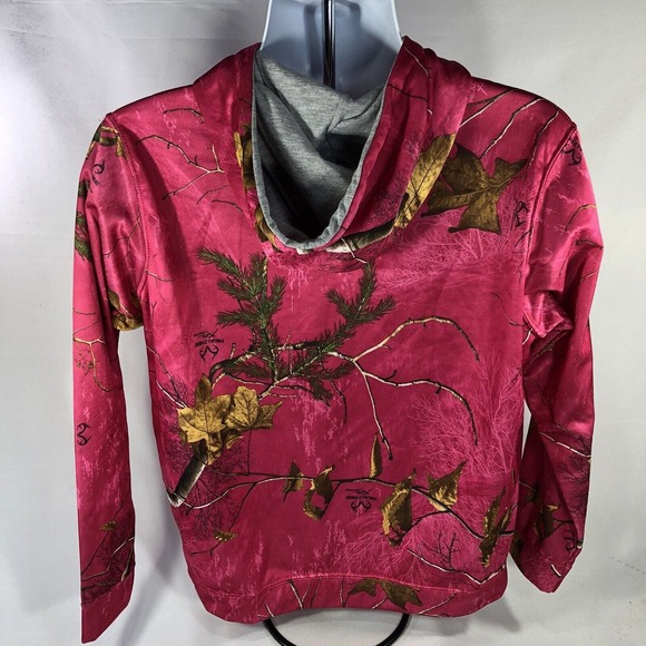 RealTree Xtra Colors Camo Hot Pink Hoodie Womens Large Hooded Sweatshirt Top - Picture 7 of 10